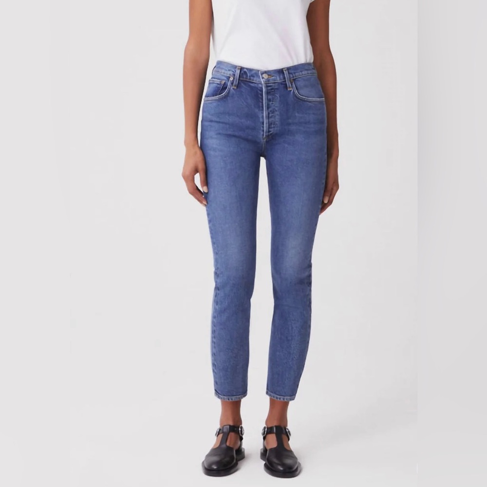 Agolde. High-waisted skinny jeans. Medium wash. Size 26.